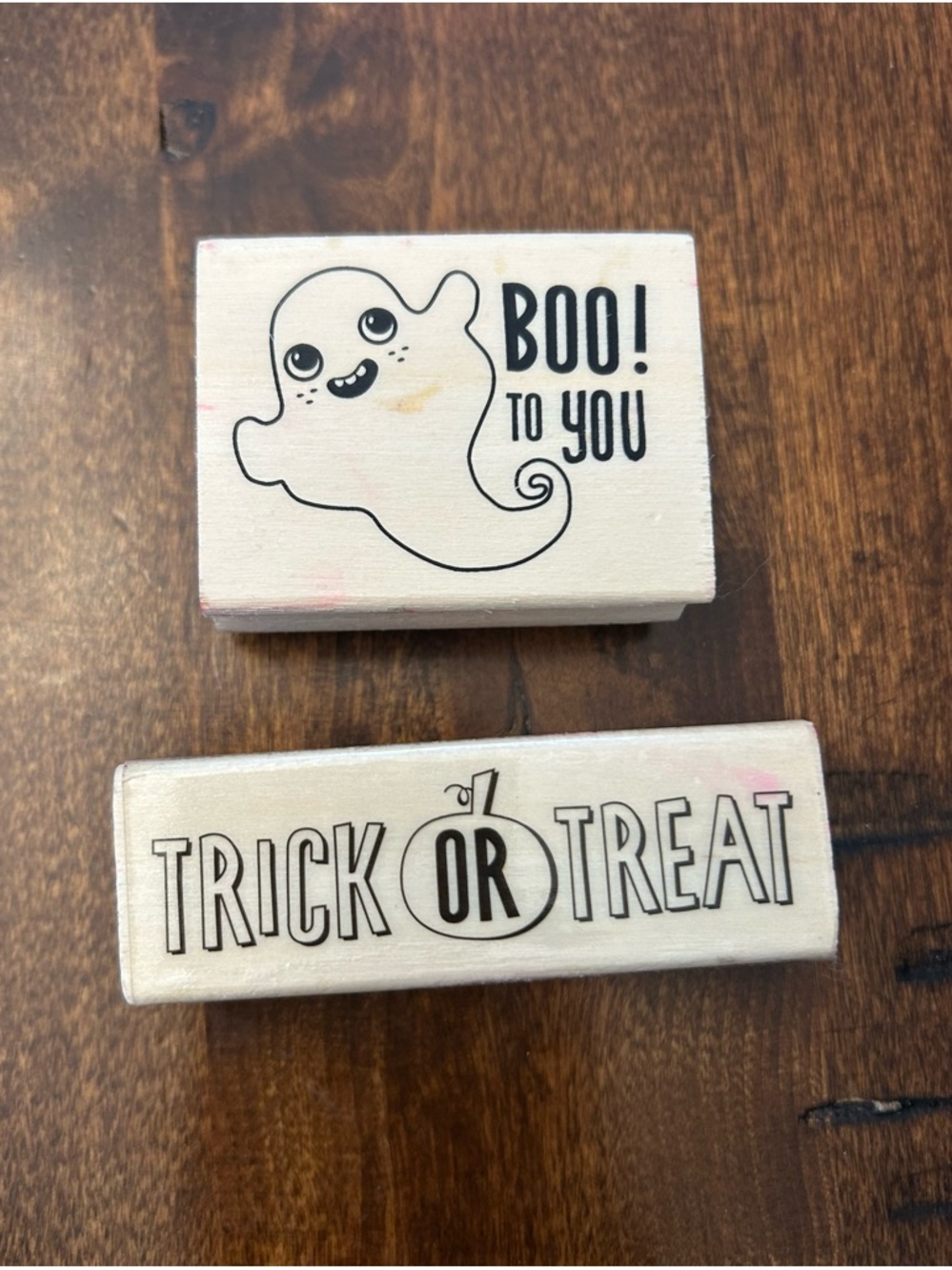 Halloween Wood Stamp Set - 'Boo to You' & 'Trick or Treat' - Black on Cream
